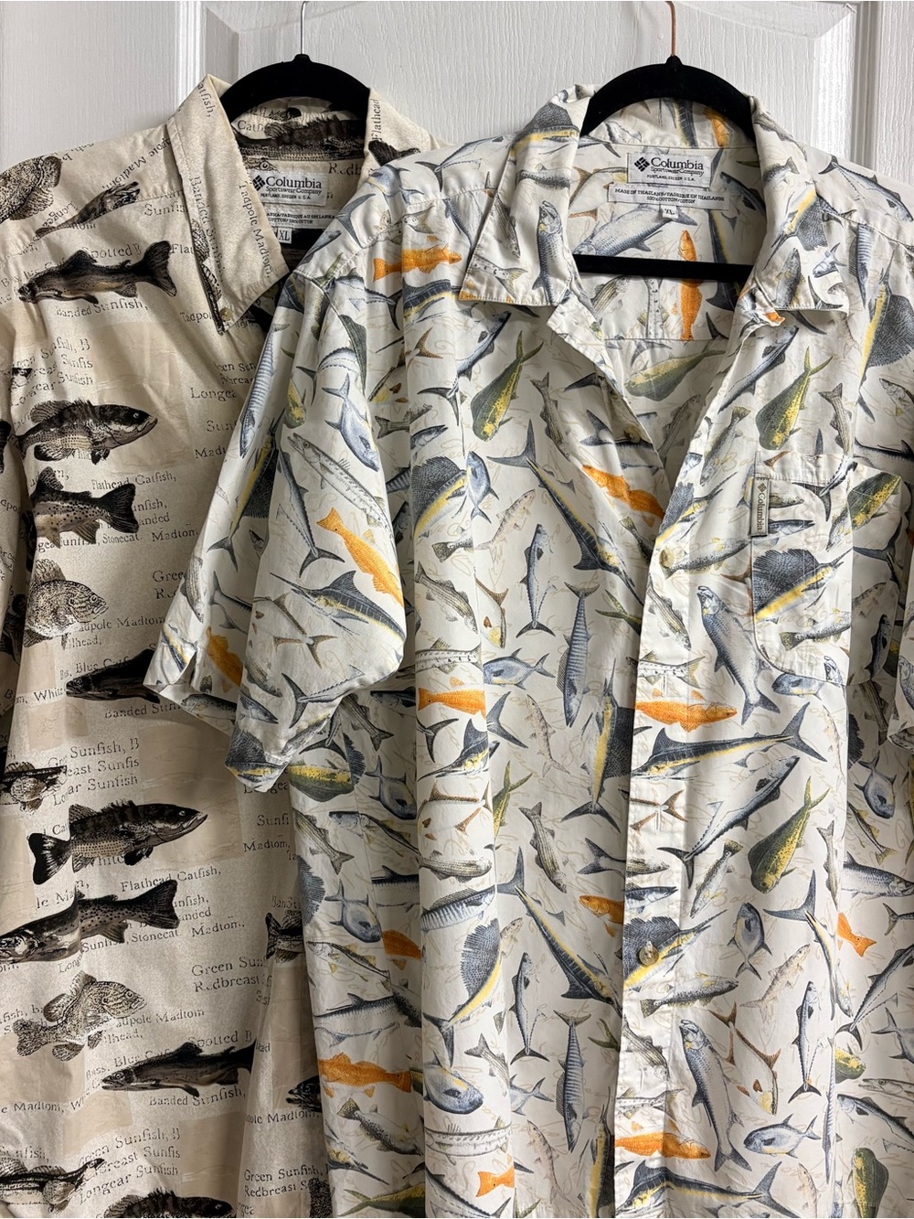 Columbia Men's Short-Sleeve Fish Print Shirt - White with Yellow & Blue Fish